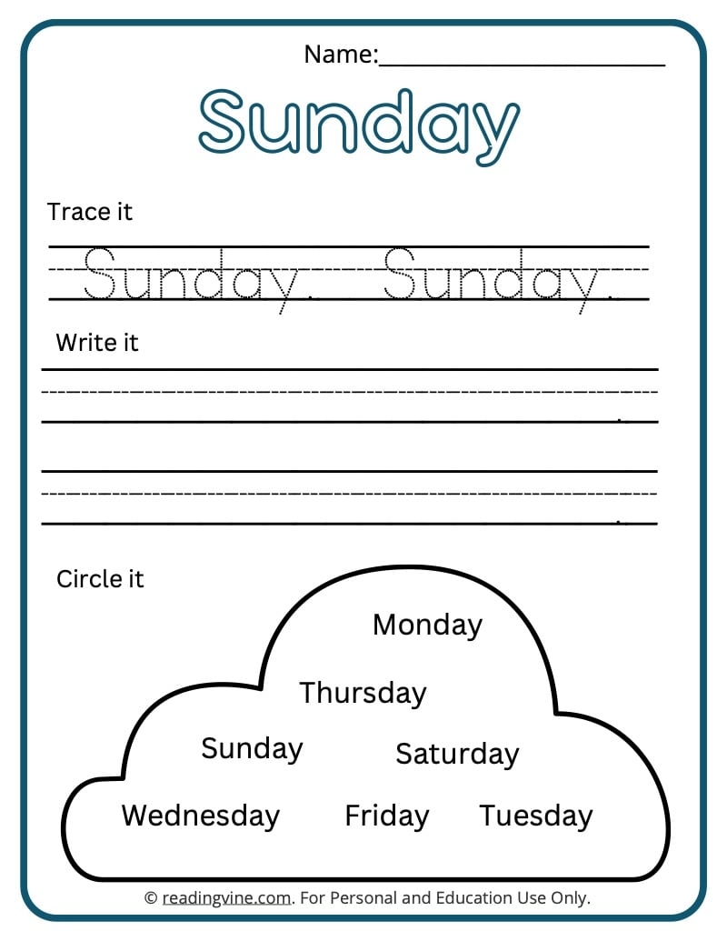 printable days of the week