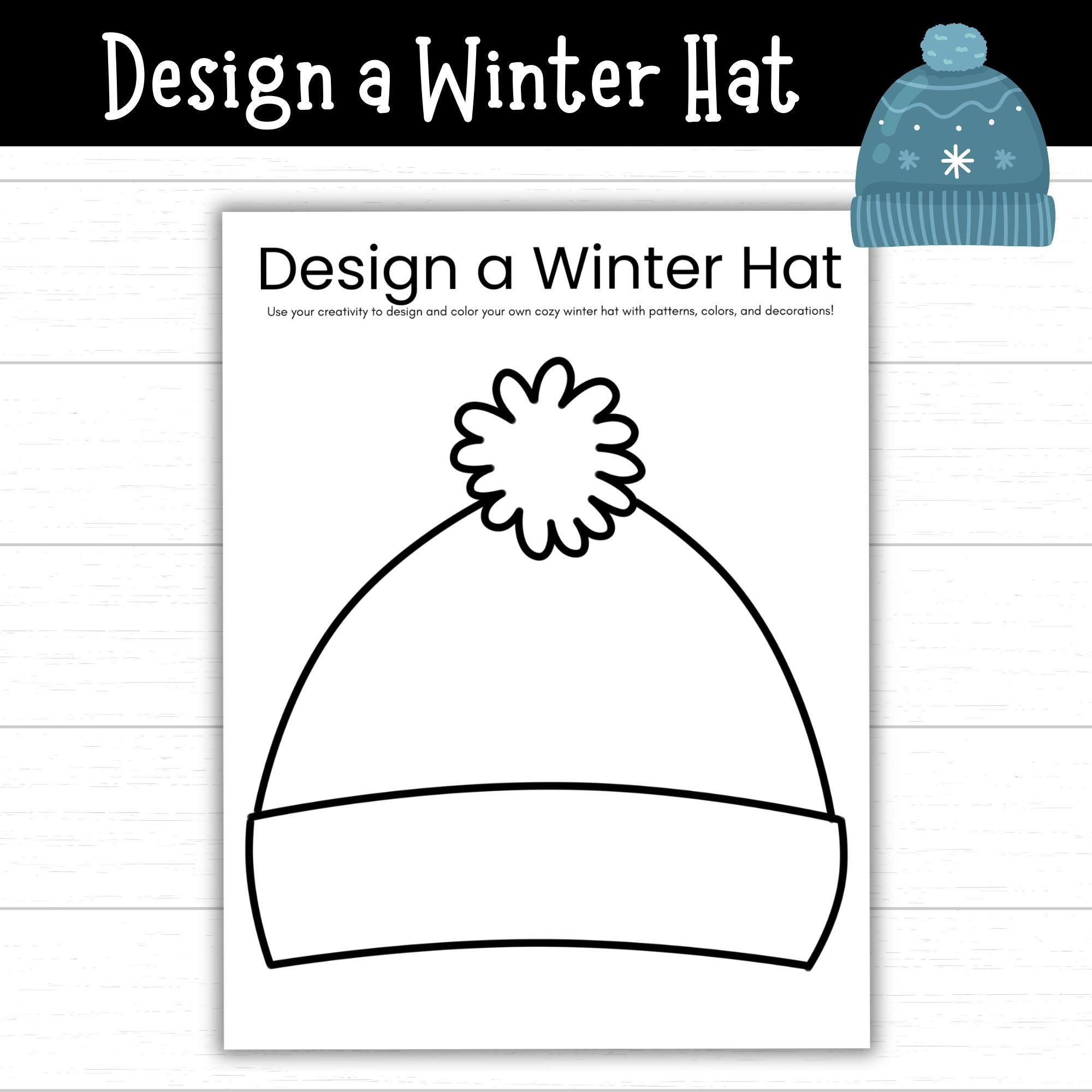 Design A Winter Hat Printable Winter Activities Winter Hat Template Winter Coloring Page Printable Winter Hat Craft Winter Printables Etsy