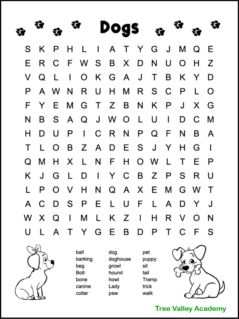 Dog Themed Word Search For Kids Tree Valley Academy Dog Themed Word Search For Kids Tree Valley Academy