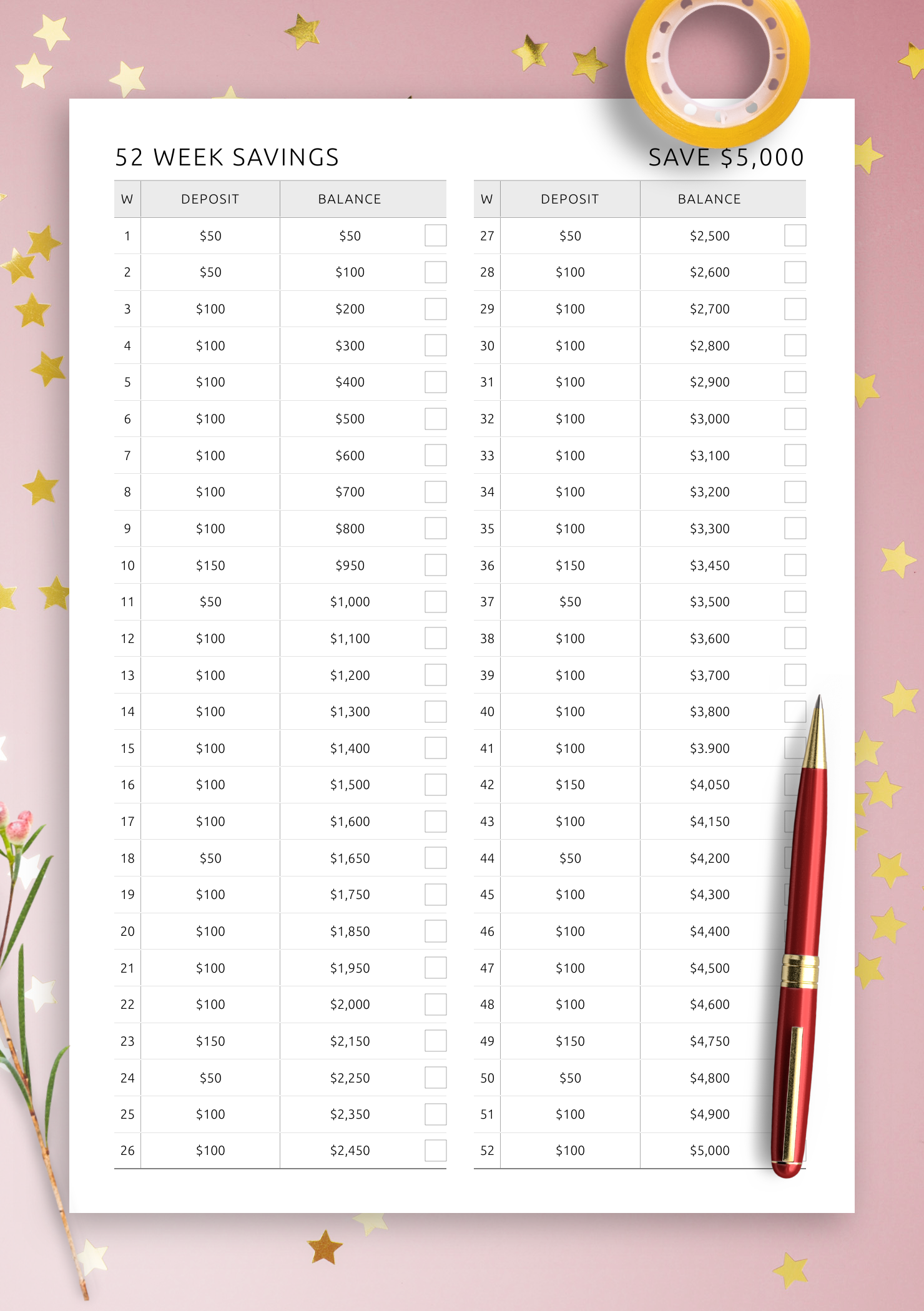 Download 52 Week Savings Template Printable Or Digital PDF For ReMarkable Kindle Supernote Download 52 Week Savings Template Printable Or Digital PDF For ReMarkable Kindle Supernote