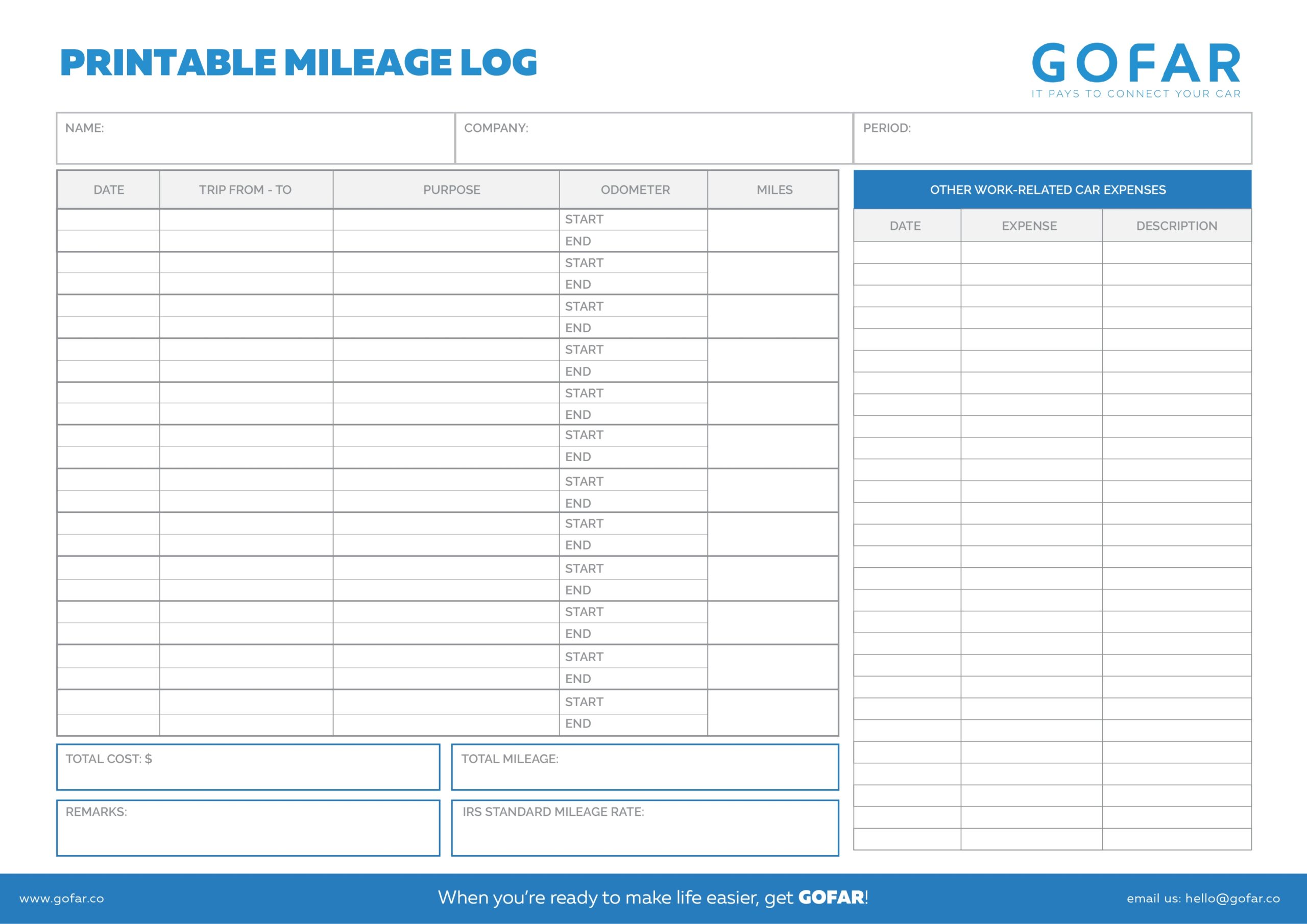 Download Free Printable IRS Mileage Tracking Templates GOFAR Download Free Printable IRS Mileage Tracking Templates GOFAR