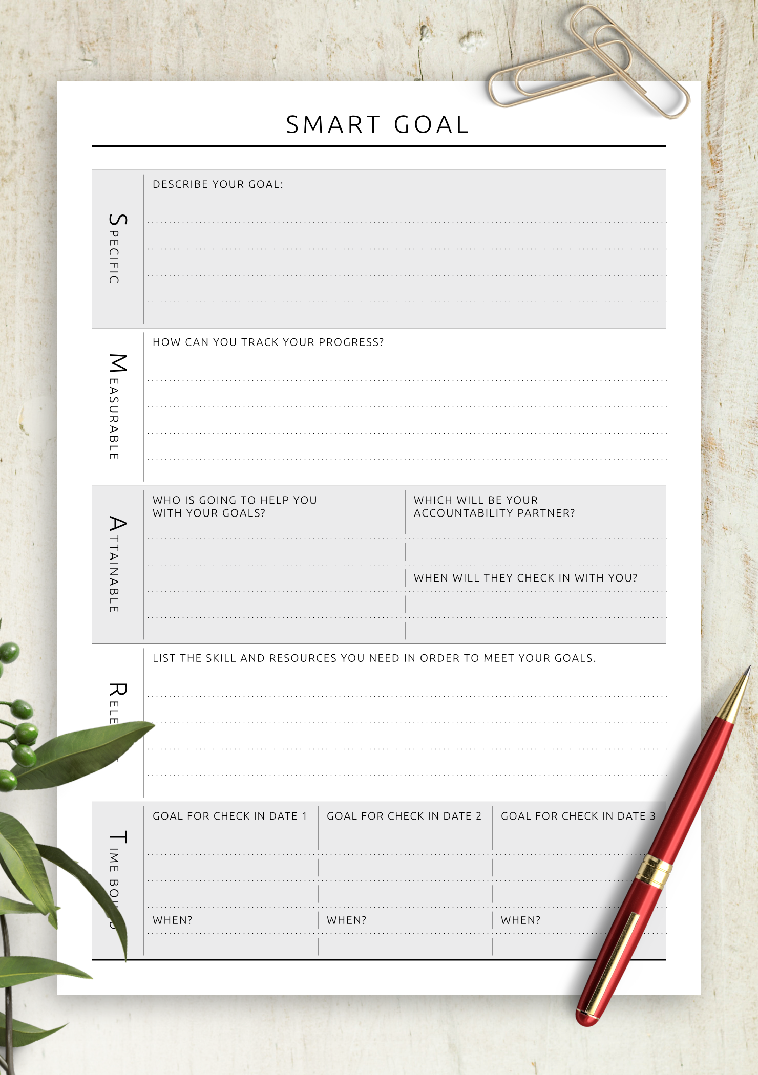 smart goal template printable