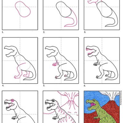 Easy How To Draw A Dinosaur Tutorial And Dinosaur Coloring Page