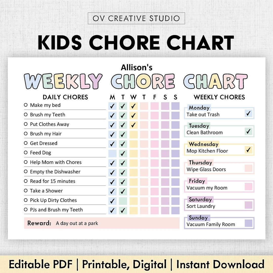 kids chore chart printable kids chore chart printable