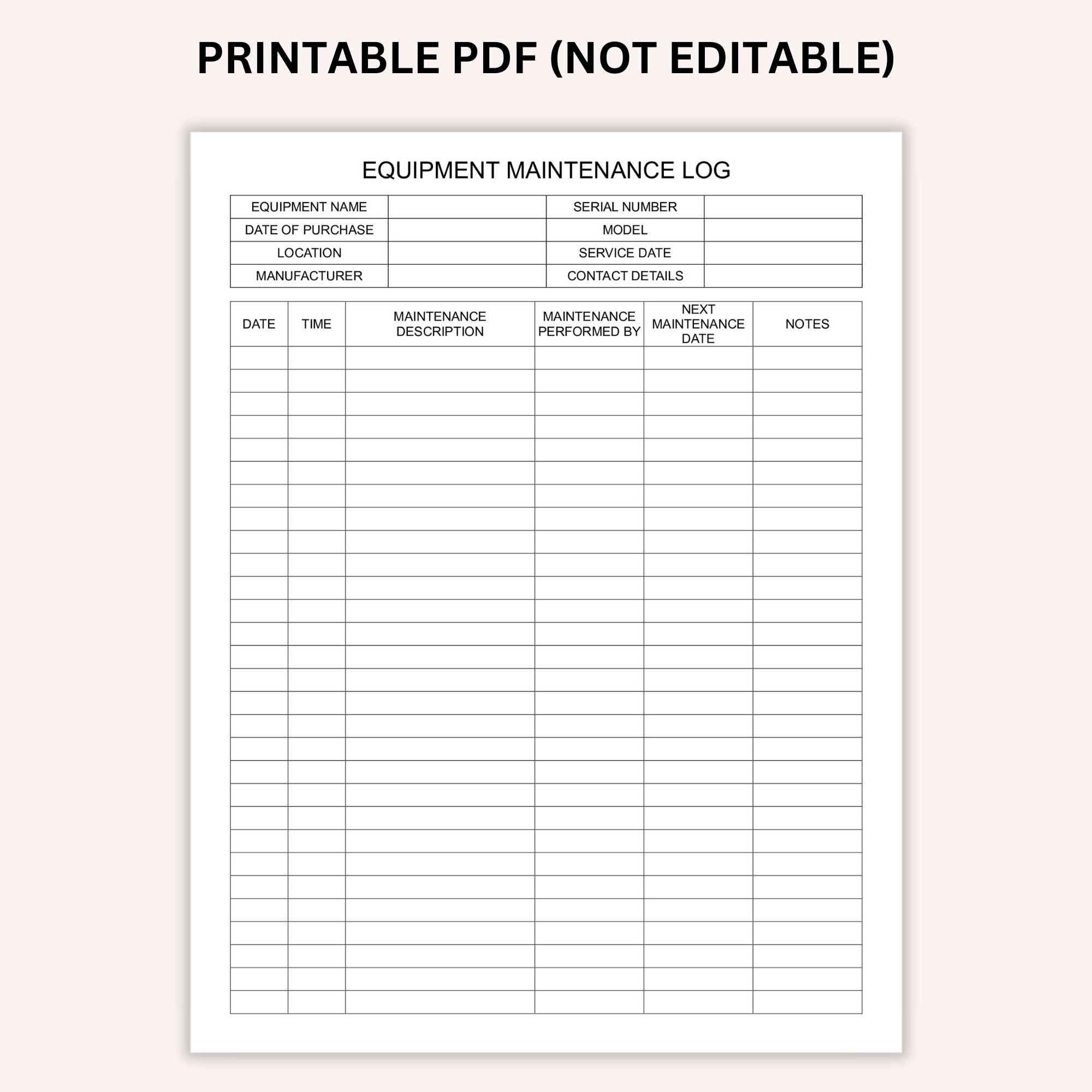 printable maintenance log template