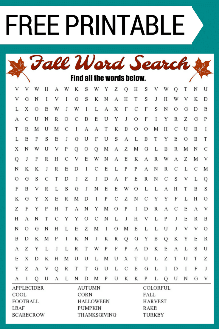 fall word search printable