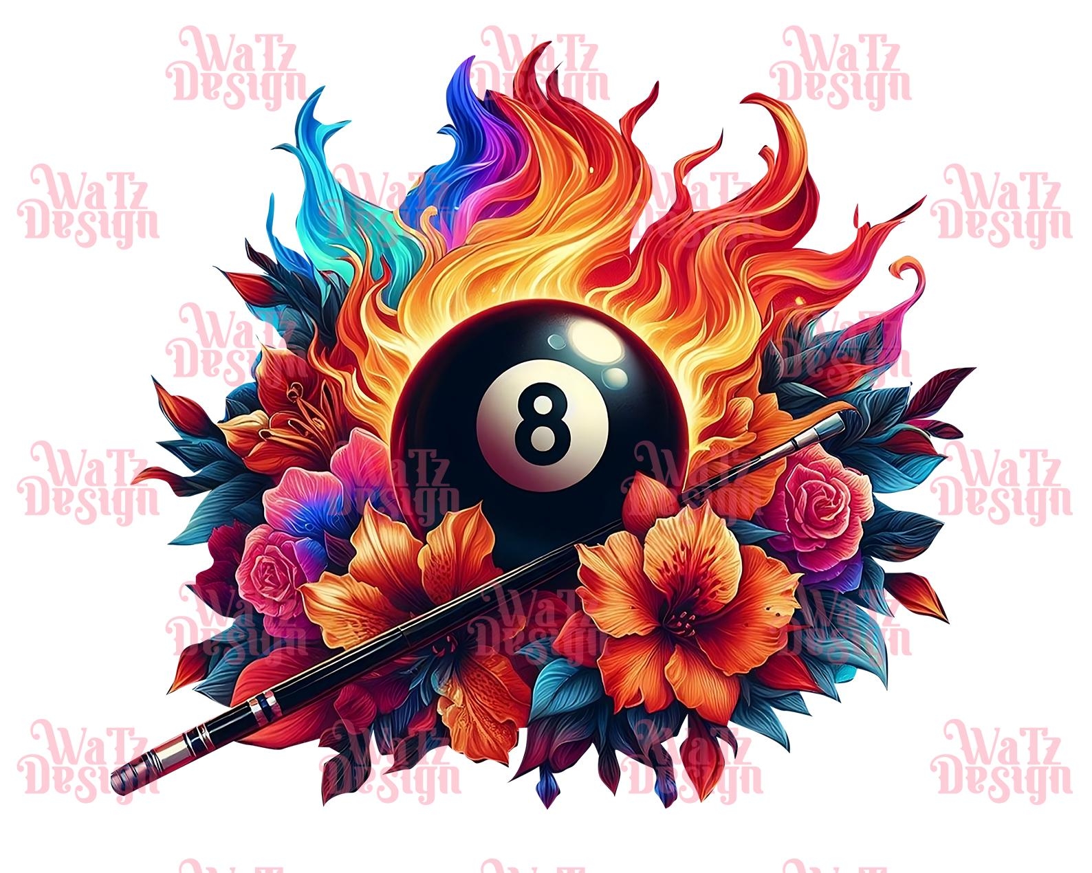Flaming 8 Ball Floral Billiards PNG Pool Ball Sublimation Design Billiards Lover Pool Cue Art Floral Pool Ball Print Digital Download Etsy