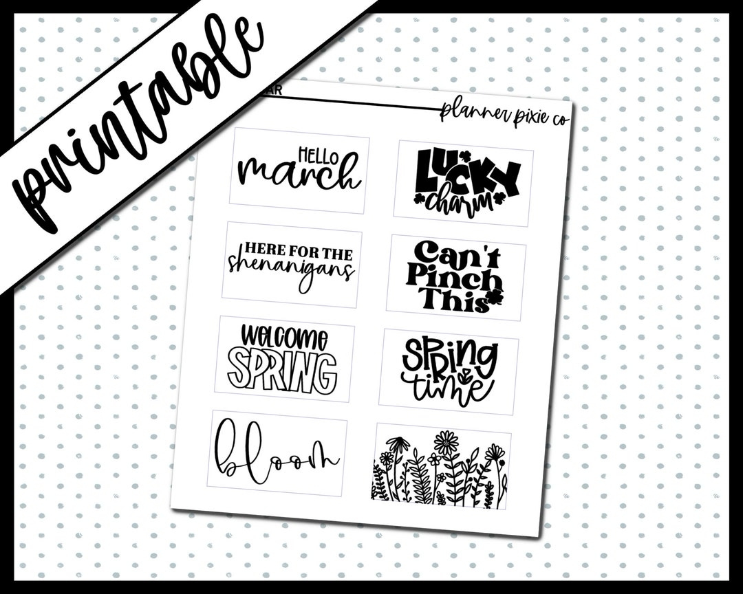 Foil Ready Printable Stickers SIDEBAR Overlays Digital Planner Stickers March St Patricks Spring Etsy