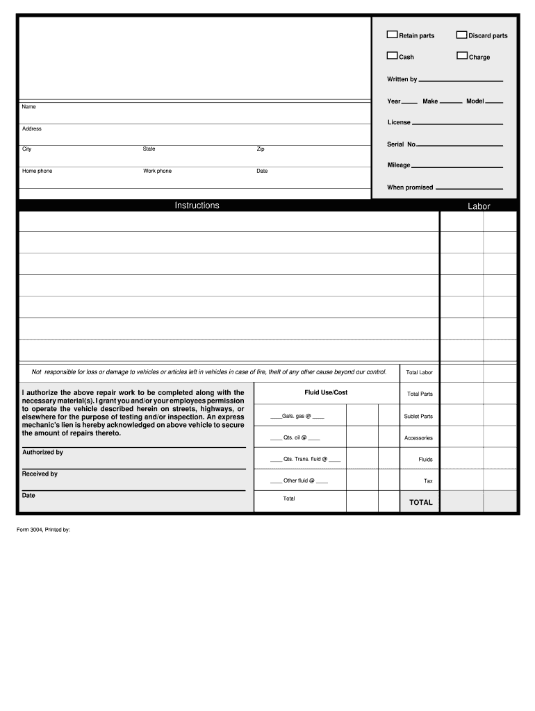 downloadable free printable auto repair invoice template