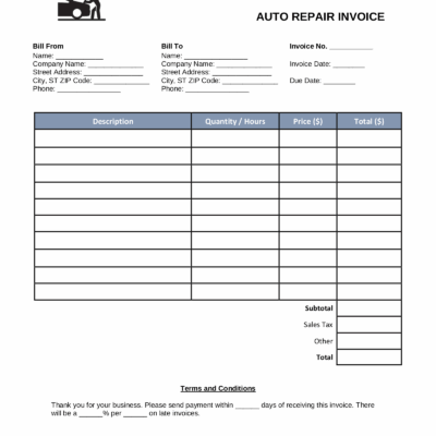 Free Auto Body Mechanic Invoice Template PDF Word EForms