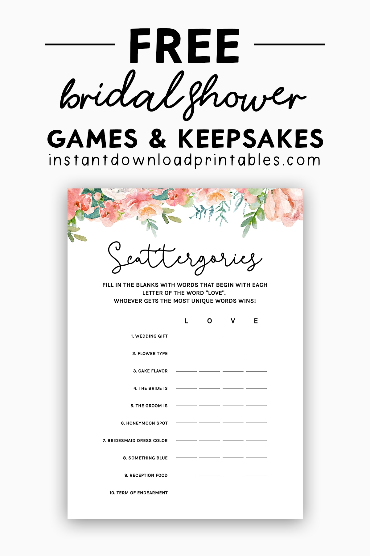 printable bridal shower games