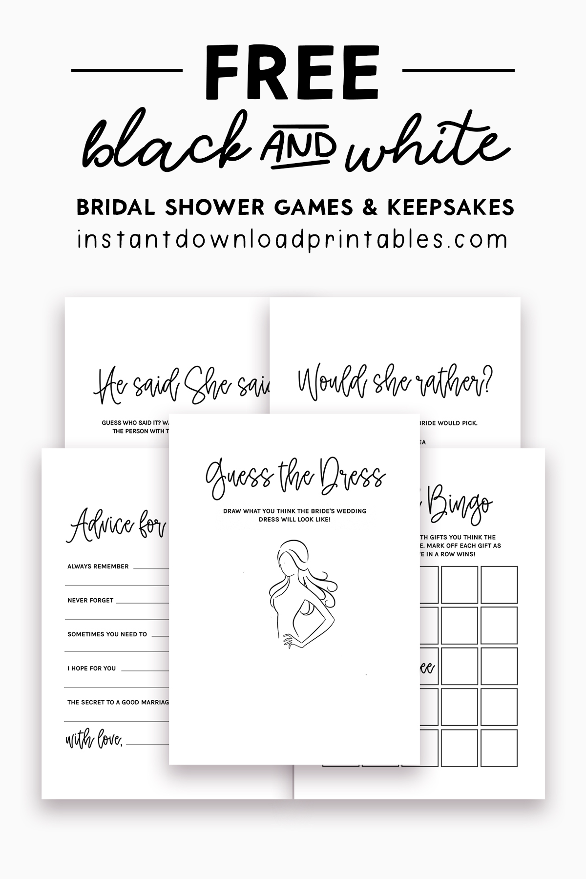 Free Bridal Shower Games And Keepsakes Printables Black And White Instant Download Printables Free Bridal Shower Games And Keepsakes Printables Black And White Instant Download Printables