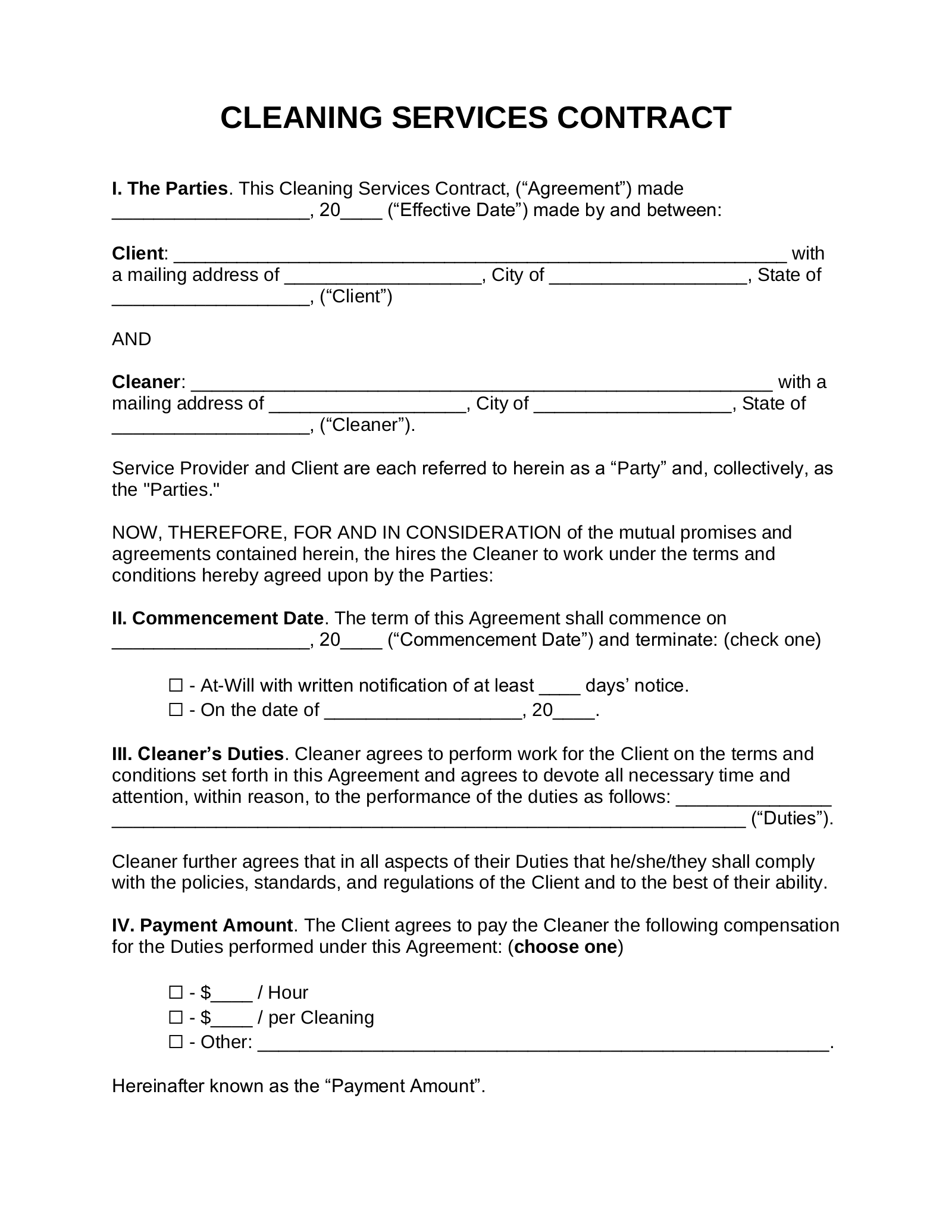 Free Cleaning Service Contract Template PDF Word EForms Free Cleaning Service Contract Template PDF Word EForms