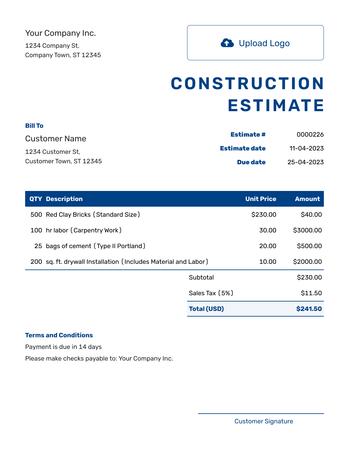 Free Construction Estimate Template Docelf
