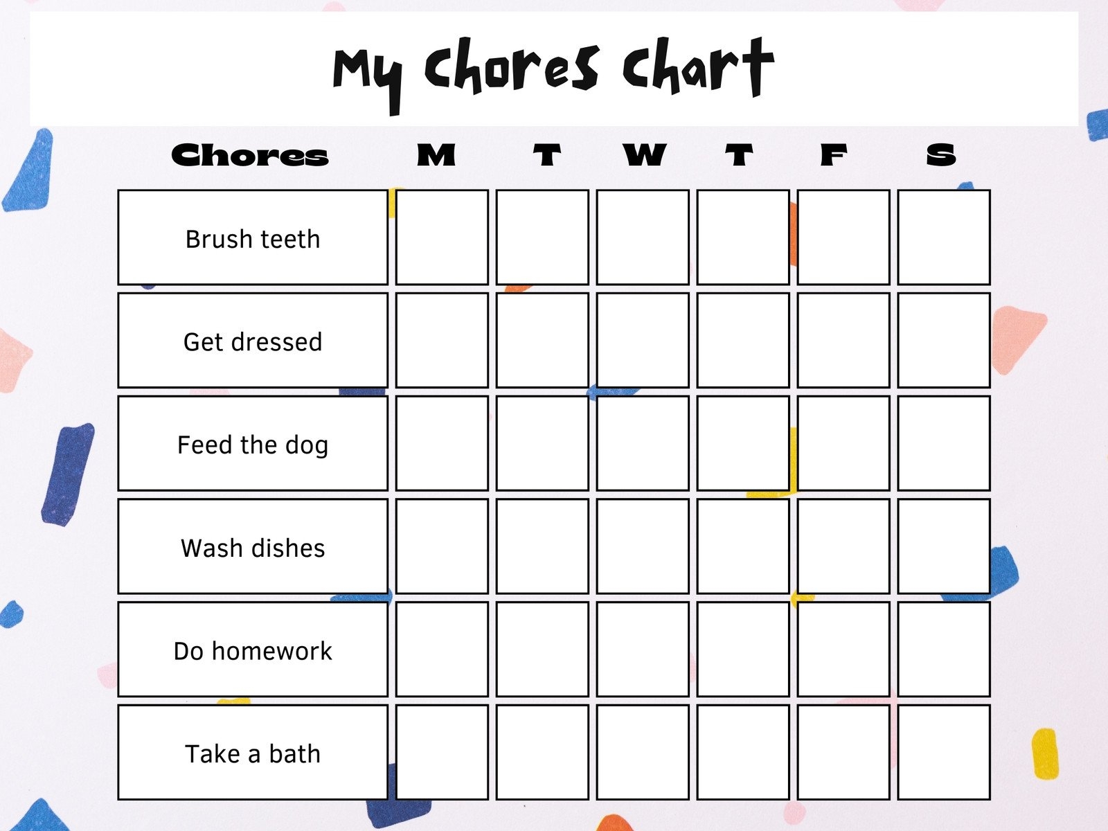 weekly chore chart printable
