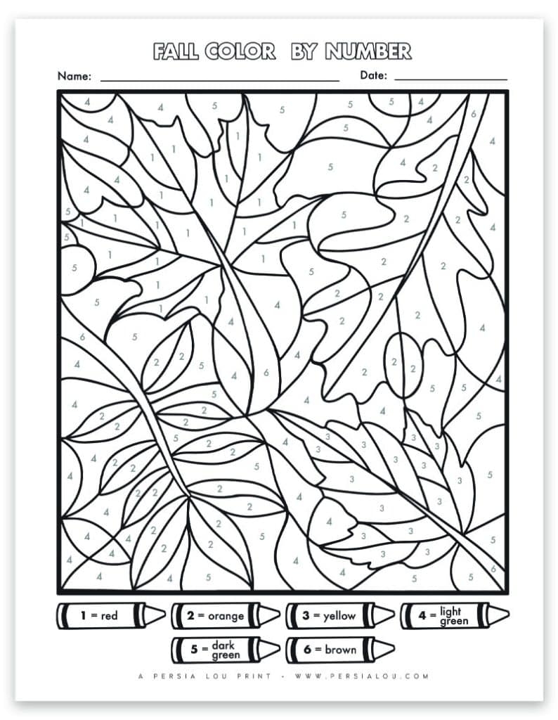 Free Fall Color By Number Fall Leaves Printable Coloring Page