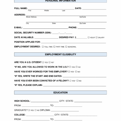 Free Job Application Forms 2 PDF Word EForms