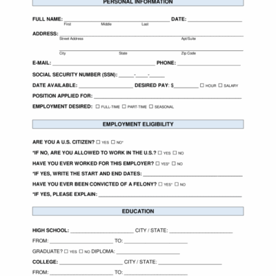 Free Job Application Forms 2 PDF Word EForms