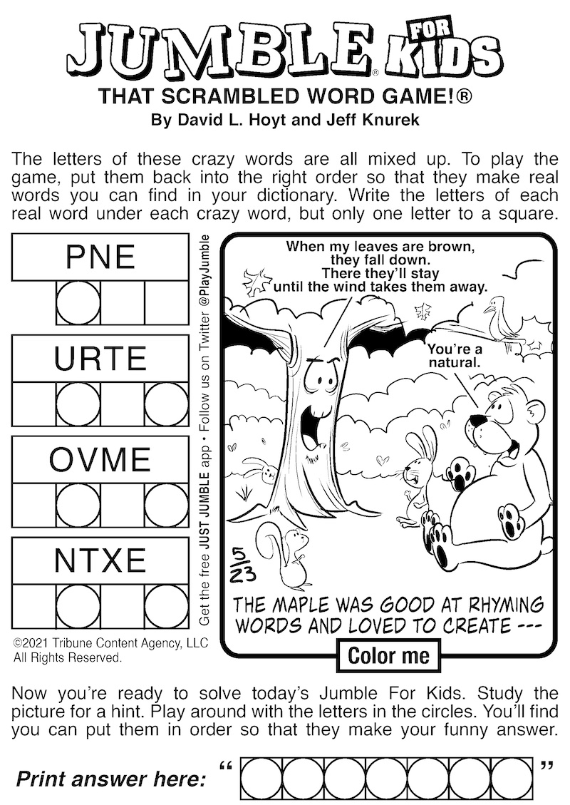 Free Jumble Puzzles For Kids And Adults BOOMER Magazine Free Jumble Puzzles For Kids And Adults BOOMER Magazine