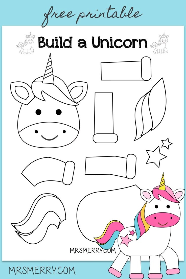 Free Kids Printable Build A Unicorn Template Mrs Merry Free Kids Printable Build A Unicorn Template Mrs Merry
