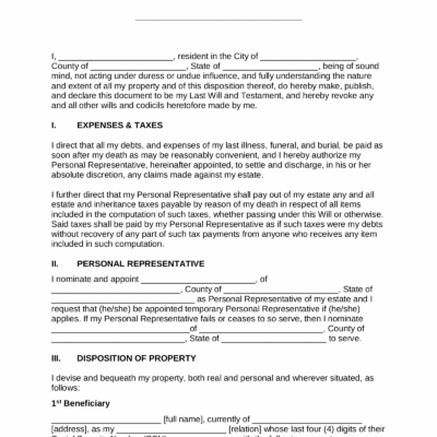 Free Last Will And Testament Will PDF Word EForms