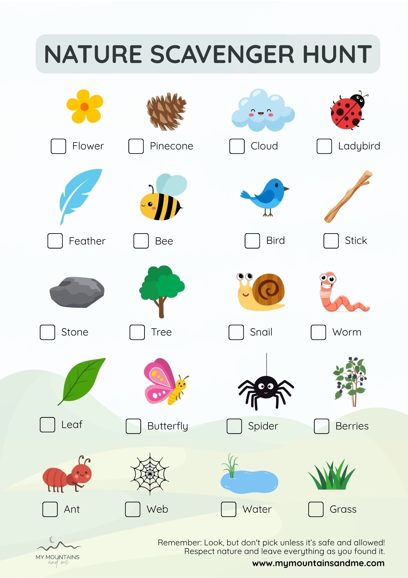 Free Nature Scavenger Hunt Printable For Kids UK My Mountains And Me