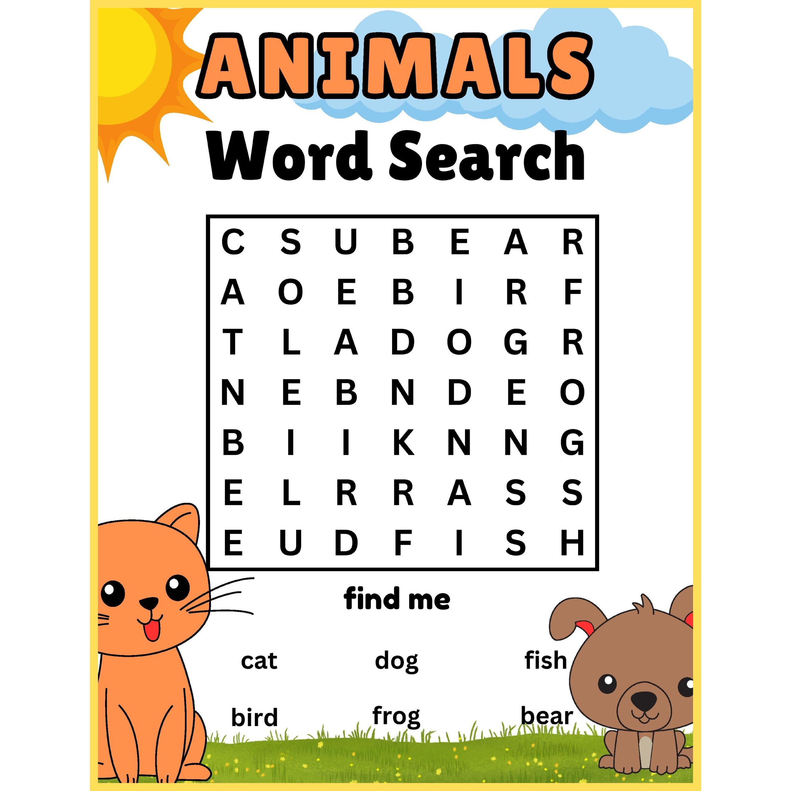 FREE Preschool Kindergarten Animals Word Search Puzzle Worksheet Activity Made By Teachers