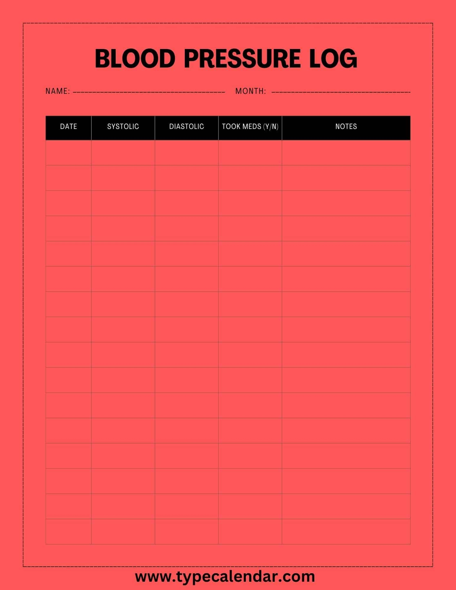 blood pressure chart printable
