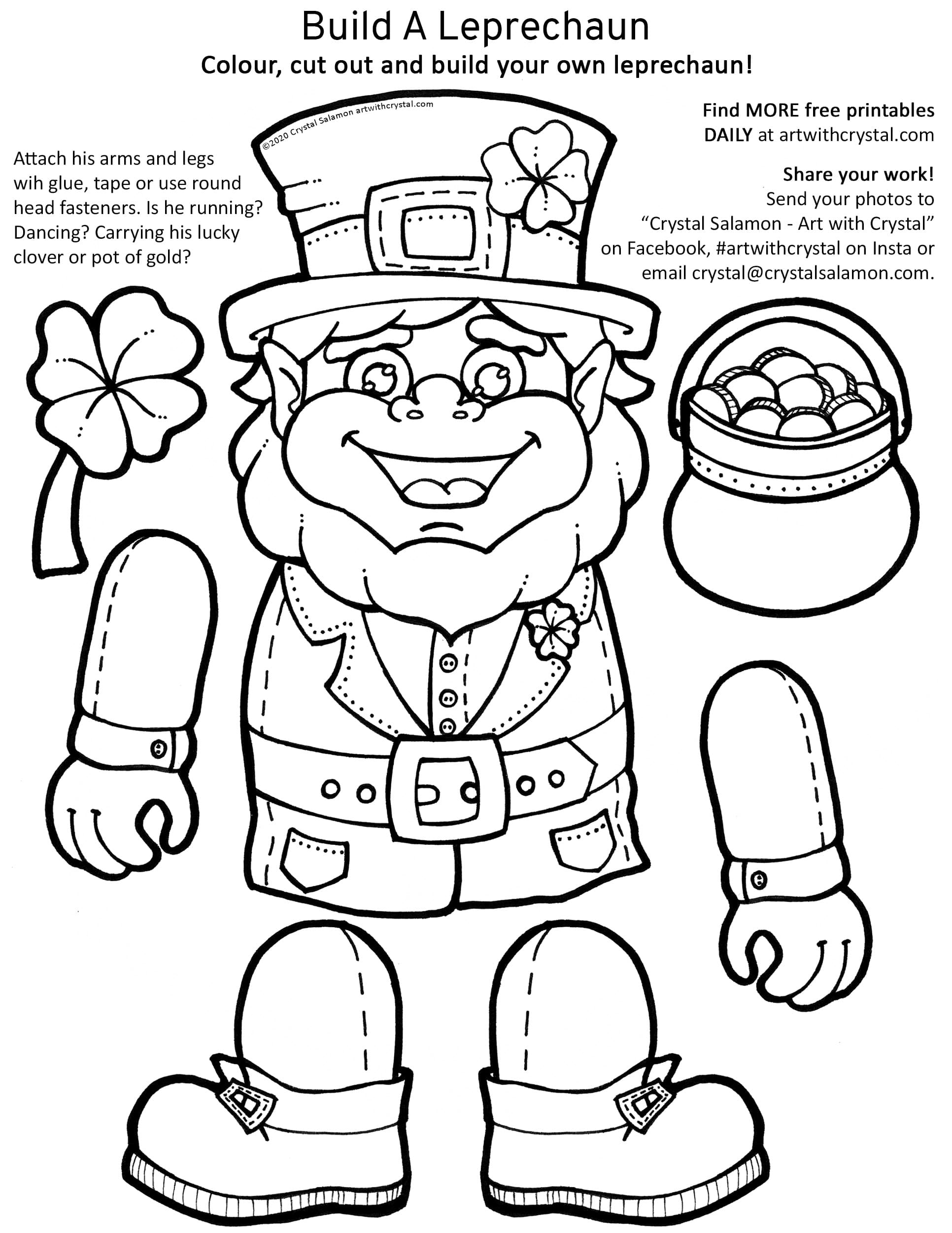 Free Printable Build A Leprechaun Colouring Page Art With Crystal Worksheets Library