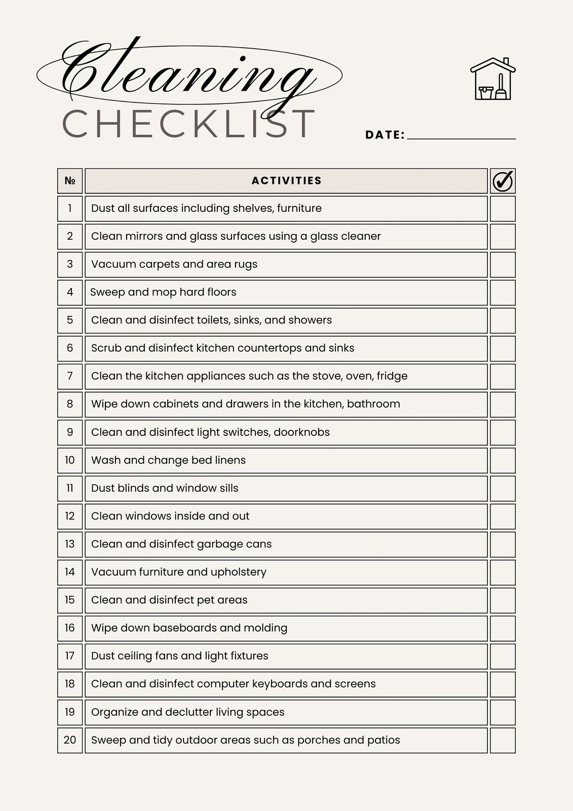 printable house cleaning checklist