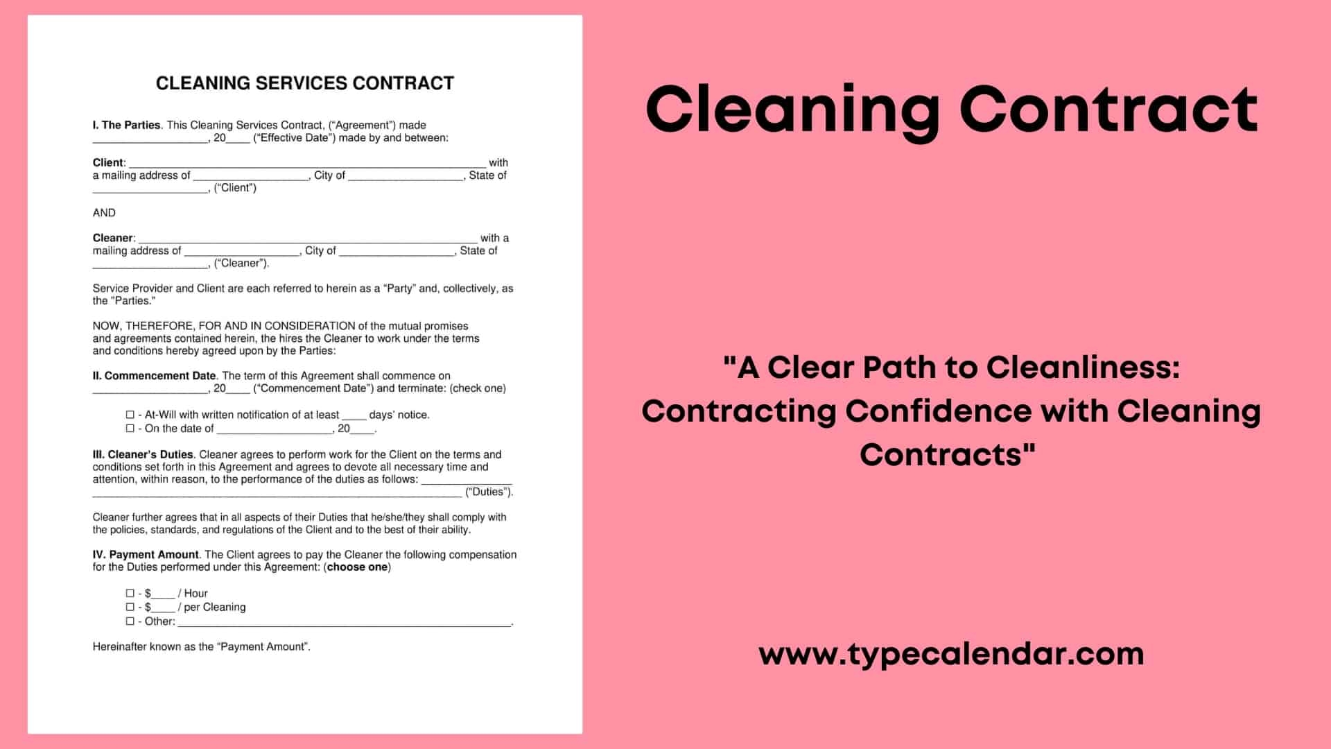 Free Printable Cleaning Contract Templates Word PDF  Free Printable Cleaning Contract Templates Word PDF