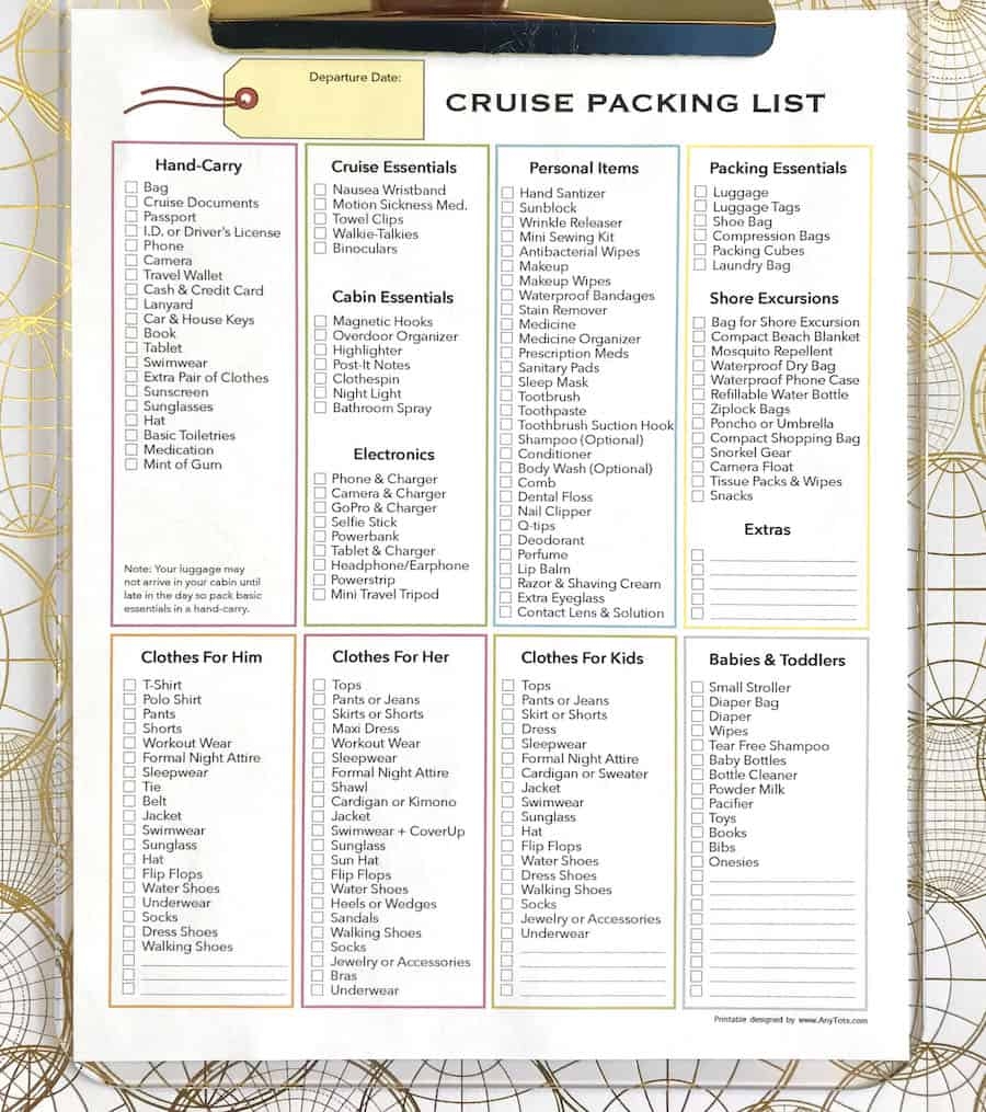 Free Printable Cruise Packing Checklist Any Tots