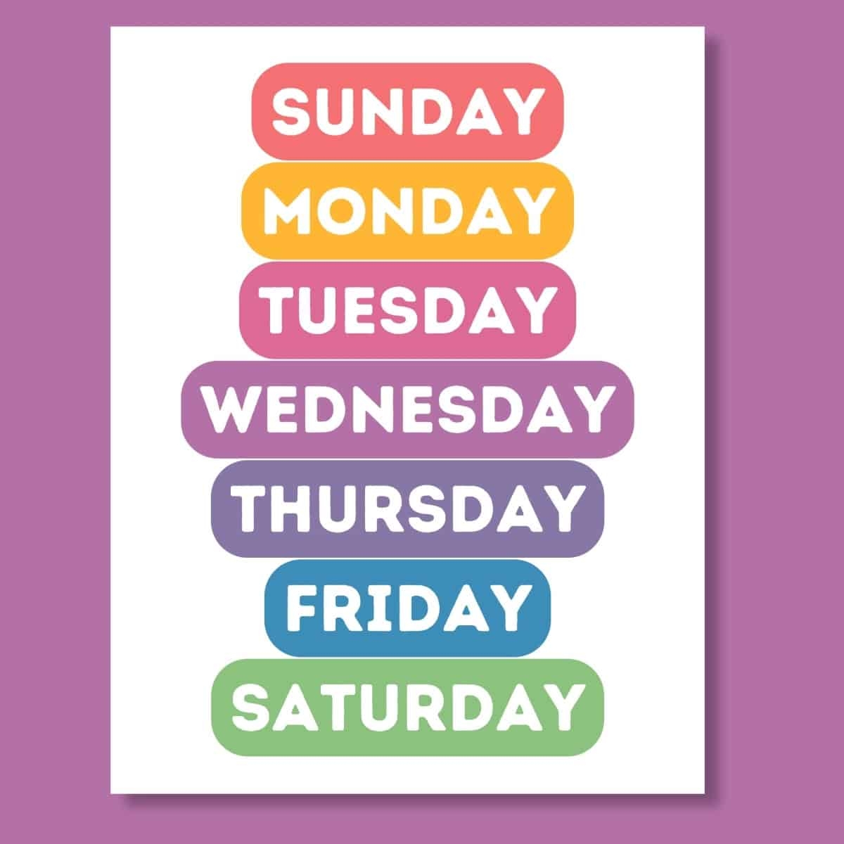 FREE Printable Days Of The Week Poster