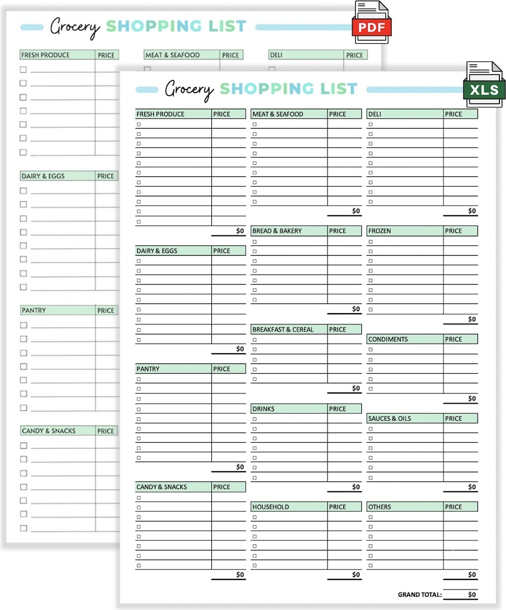 free printable shopping list template