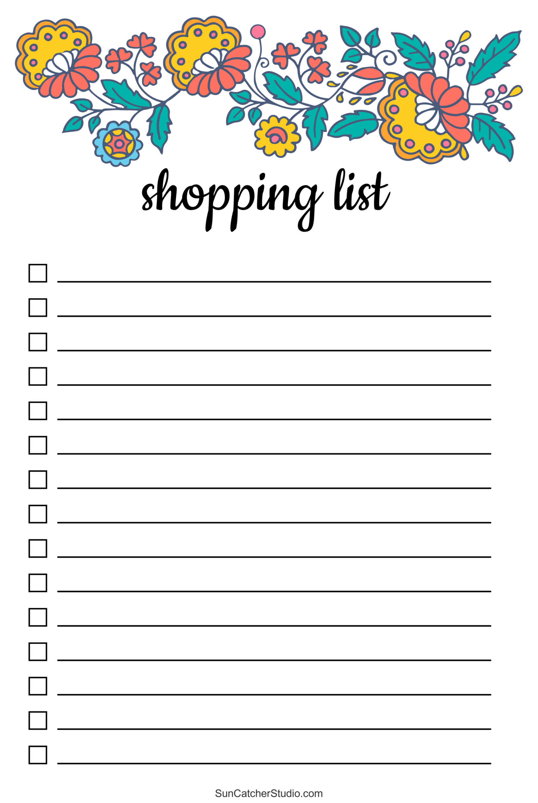 shopping list template printable