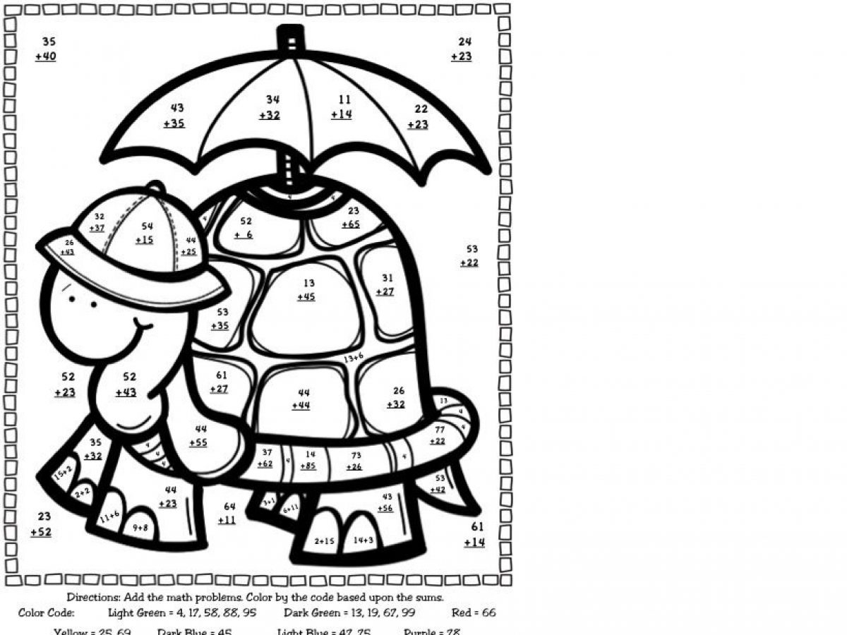 2 digit addition free printable coloring worksheet