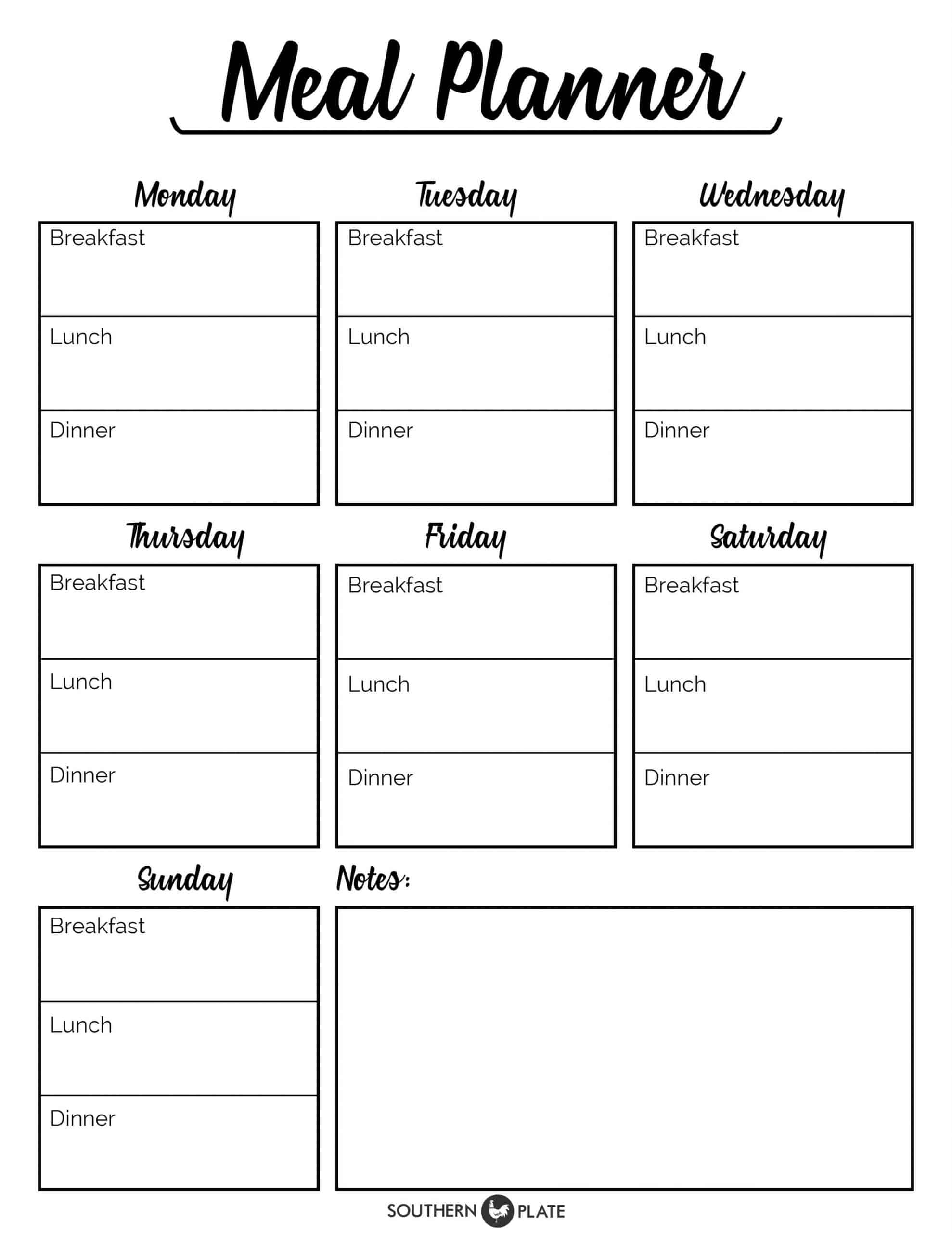 free printable meal planner template