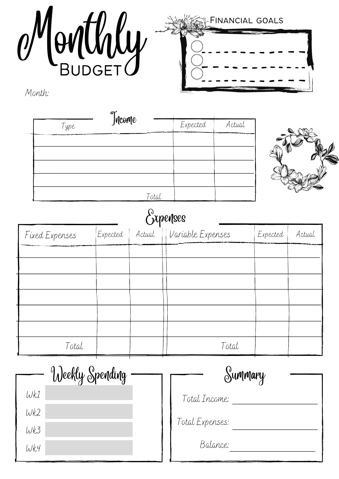 tracker for journaling printables