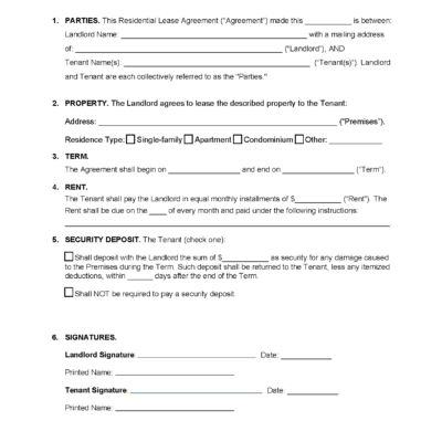 Free Simple 1 Page Lease Agreement Template PDF Word