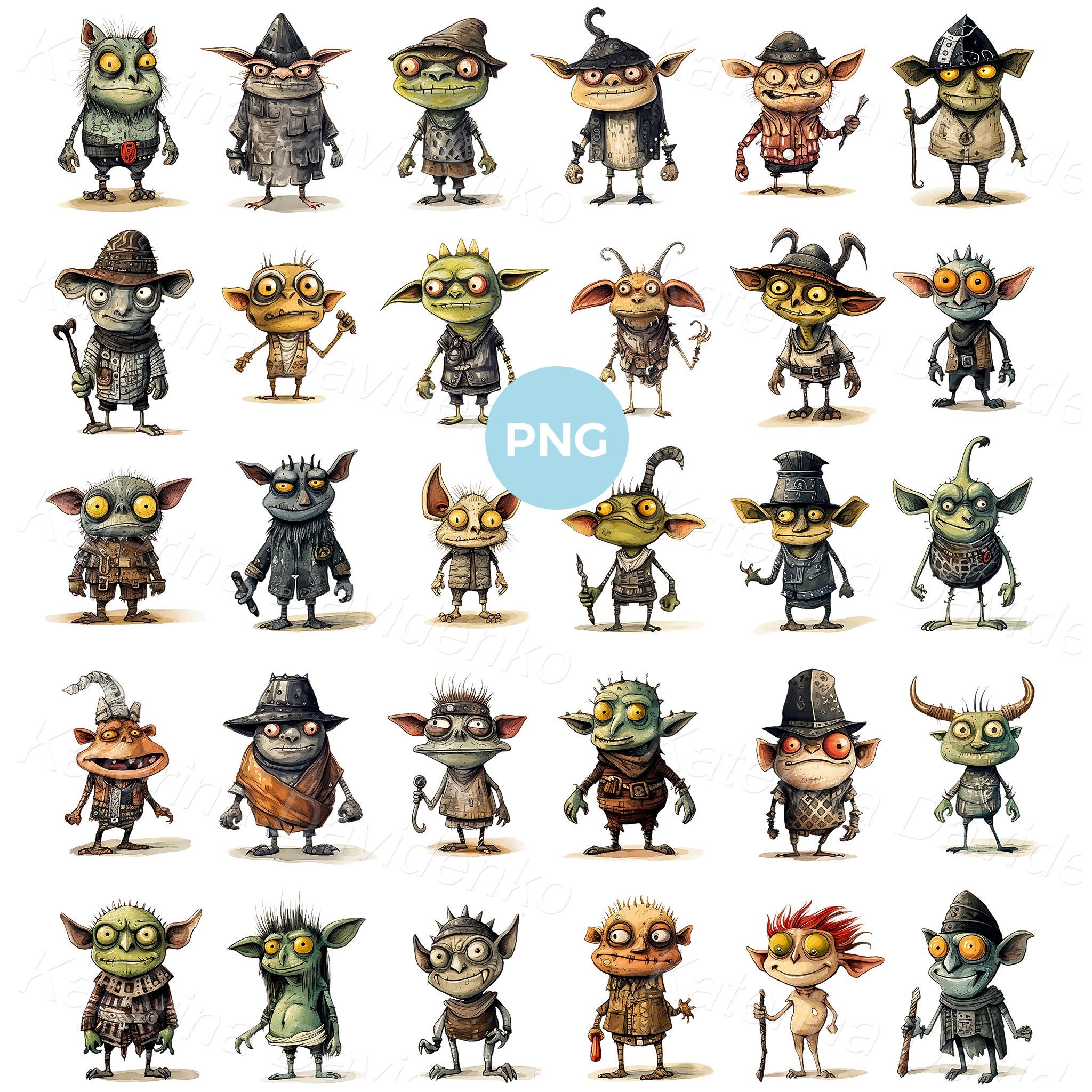 Funny Cartoon Goblin Clipart Comic Trolls Printable Stickers Transparent PNG Clipart Etsy