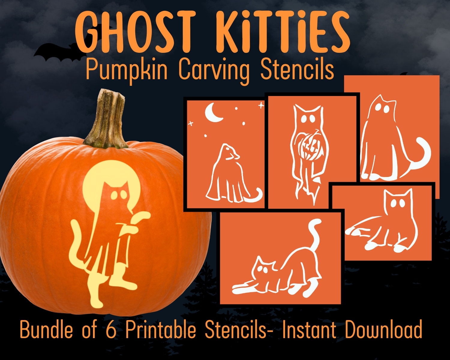 Ghost Cat Pumpkin Carving Stencil Cat Pumpkin Carving Template Pumpkin Carving Pattern Pumpkin Carving Party Cat Lady Pumpkin Etsy