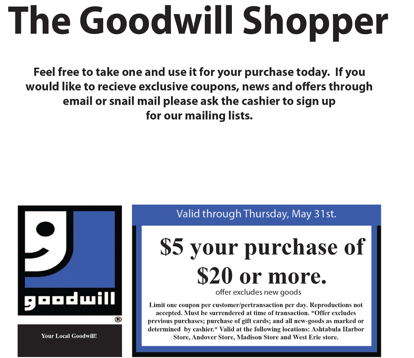 Goodwill Coupons Printable Printable