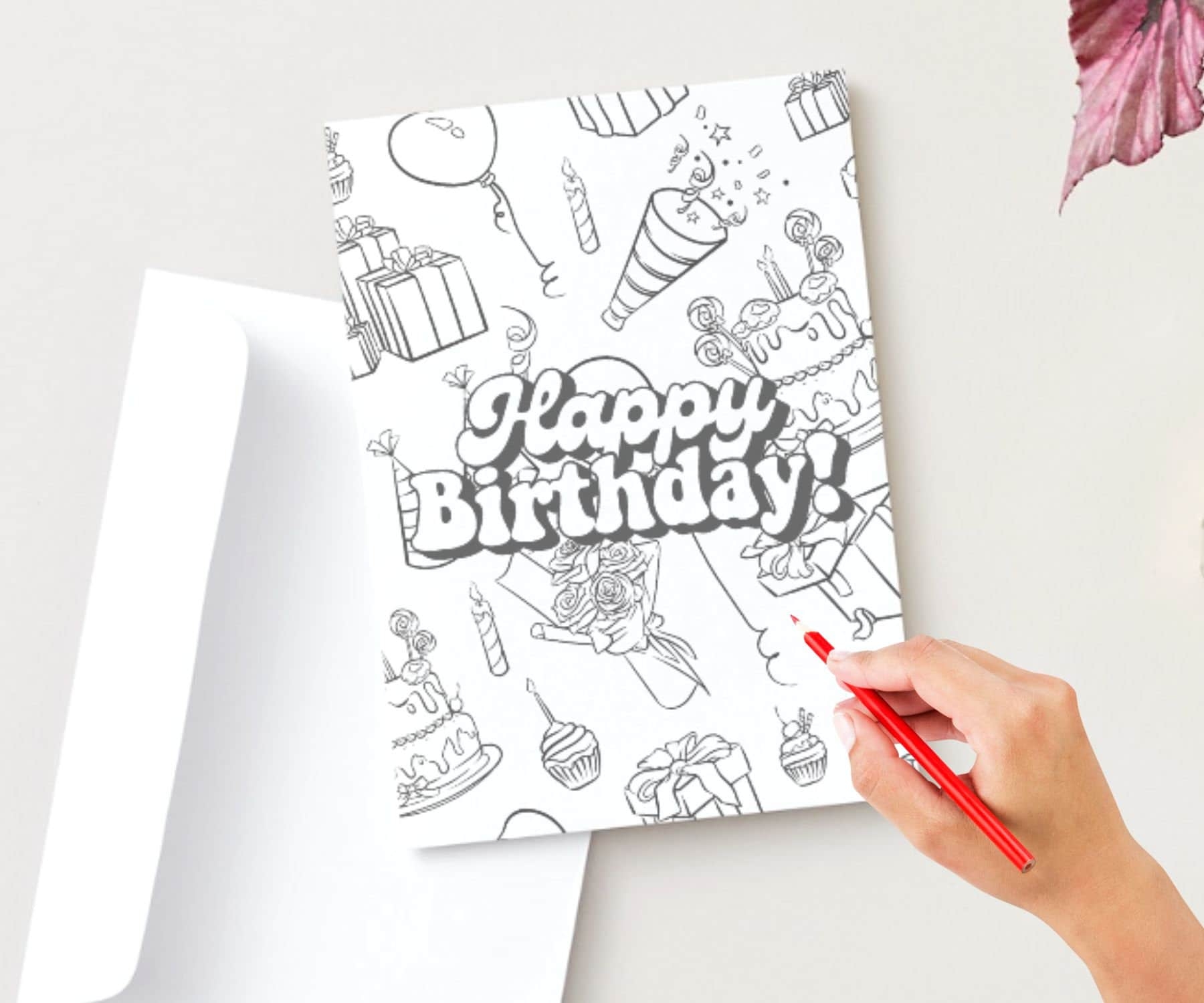 HAPPY BIRTHDAY Printable Folding Coloring Card Bonus Coloring Page Etsy