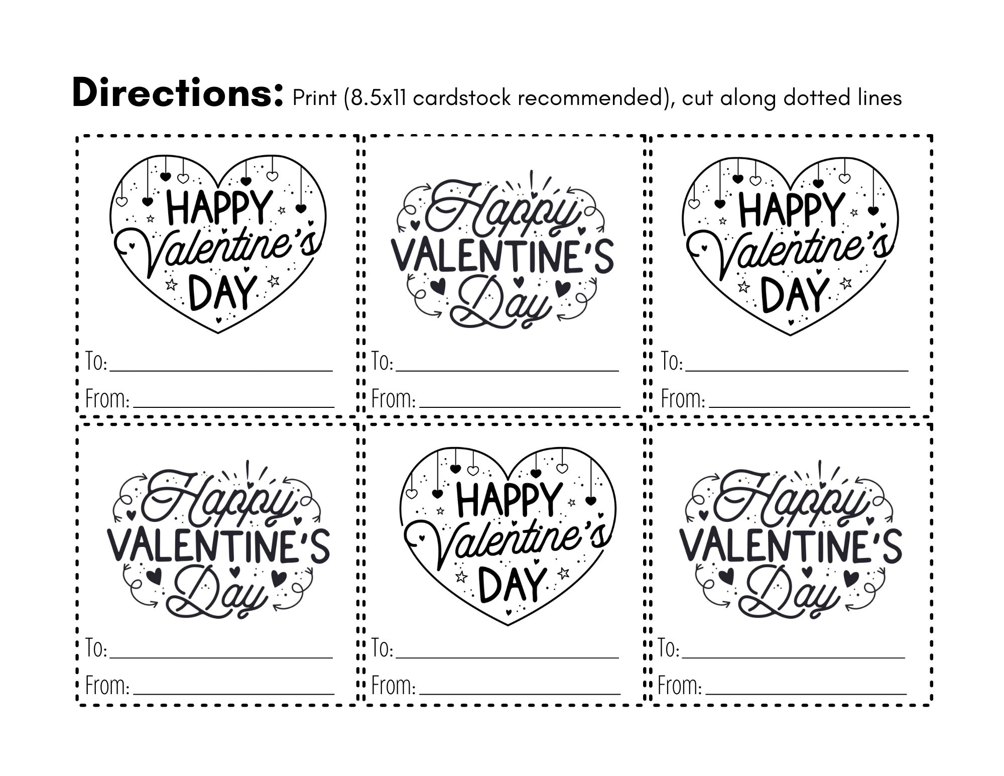 Happy Valentine s Day Printable Cards Black And White Etsy Happy Valentine s Day Printable Cards Black And White Etsy