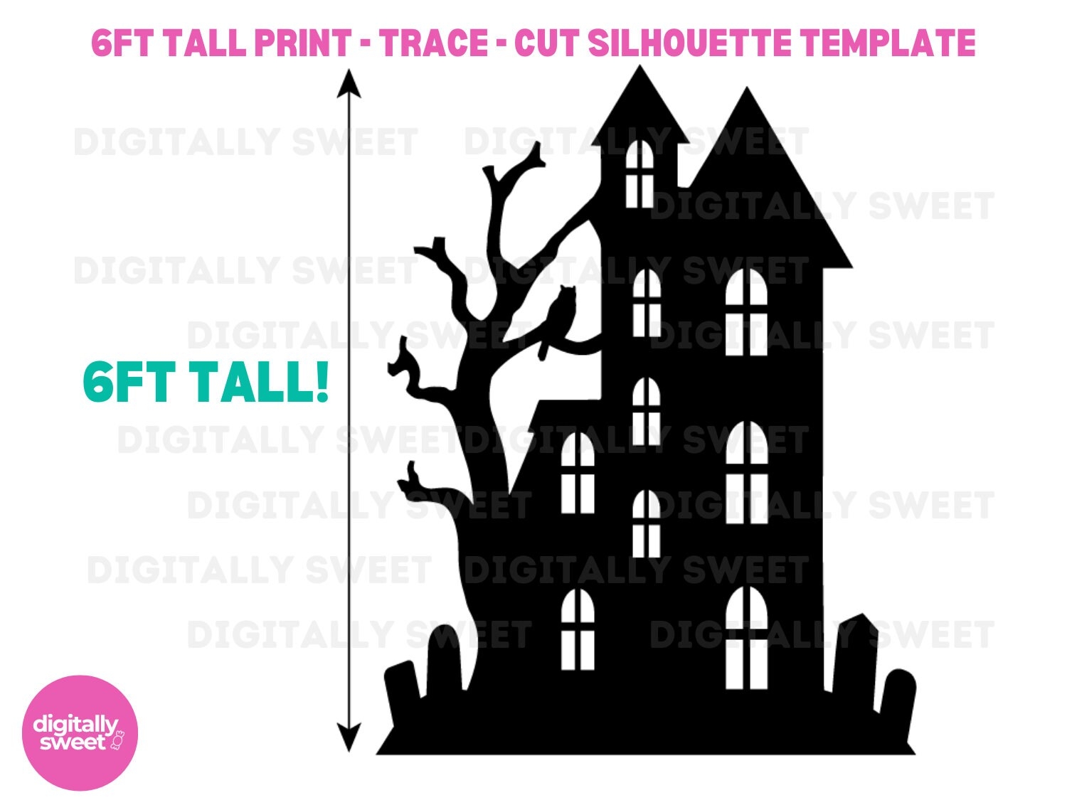 Haunted House Printable Trace And Cut PDF Template 6 Ft Tall Halloween Decor 6 Feet High Wood Cardboard DIY Halloween Display Etsy