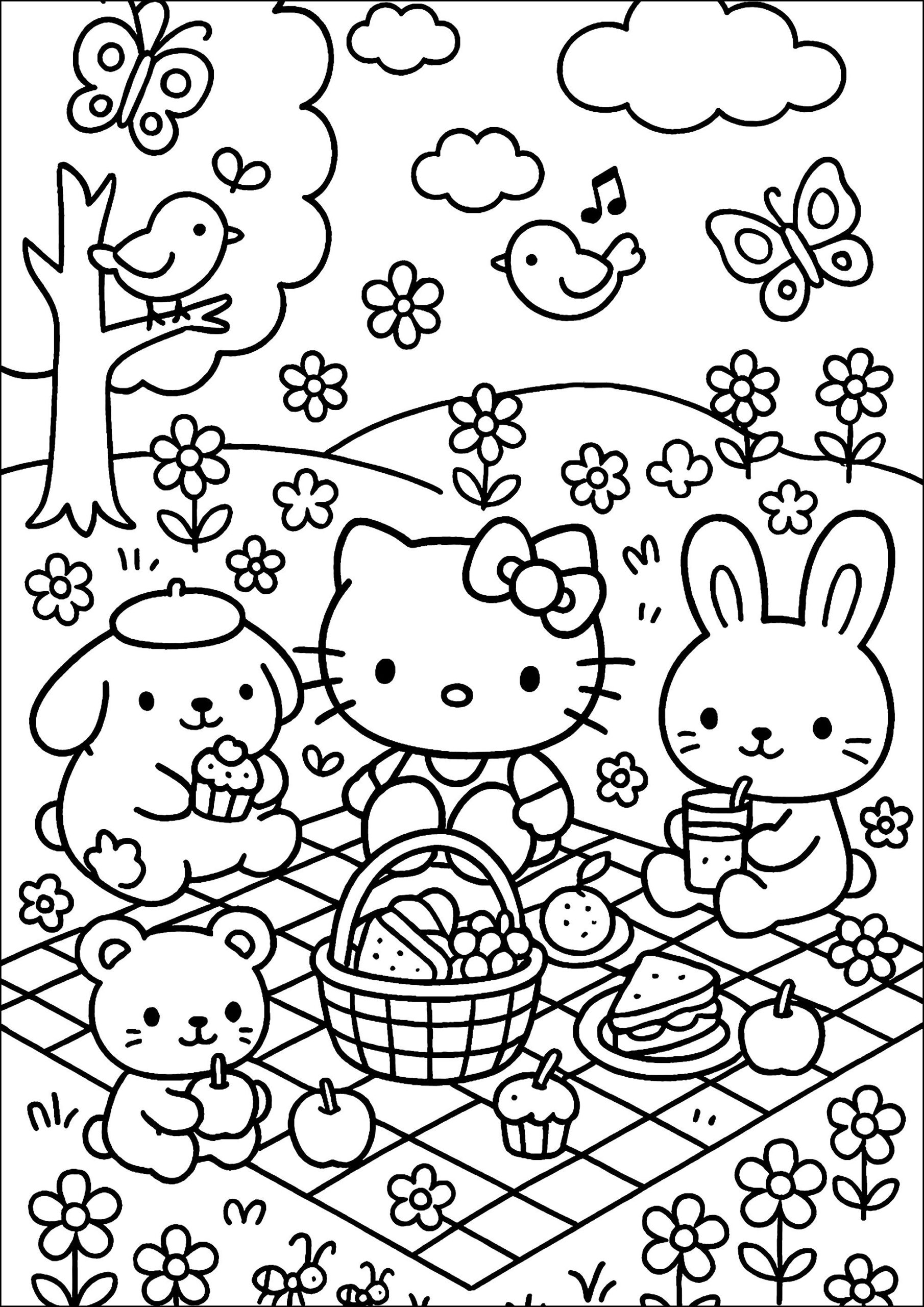 Hello Kitty And Friends Picnic Hello Kitty Coloring Pages
