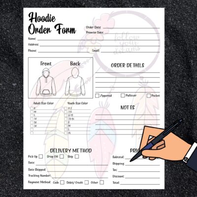 Hoodie Order Form Template Printable Custom Hoodie Order Form Order Form For Crafters Order Form Template Instant Digital Download Etsy
