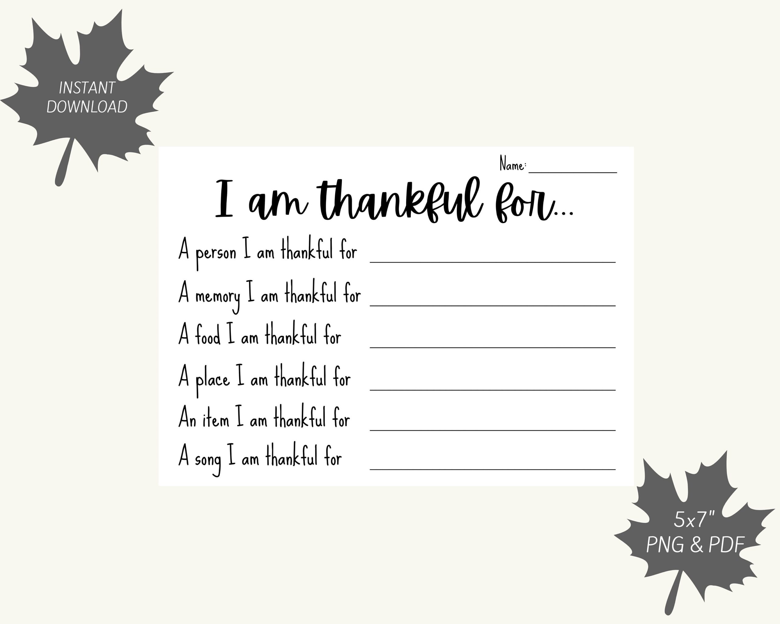 i am thankful for printable