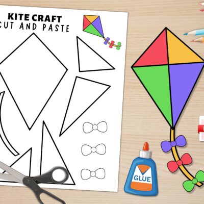 Kite Craft For Kids Spring Activities Build A Kite Cut And Paste Kite Paper Craft Printable Kite Craft Template Digital Download Etsy