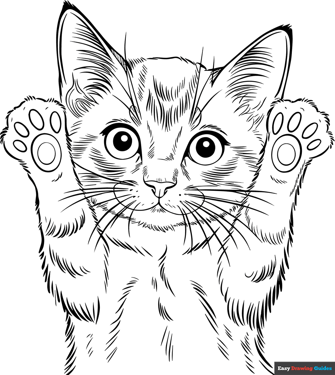 Kitten Greeting You Coloring Page Easy Drawing Guides